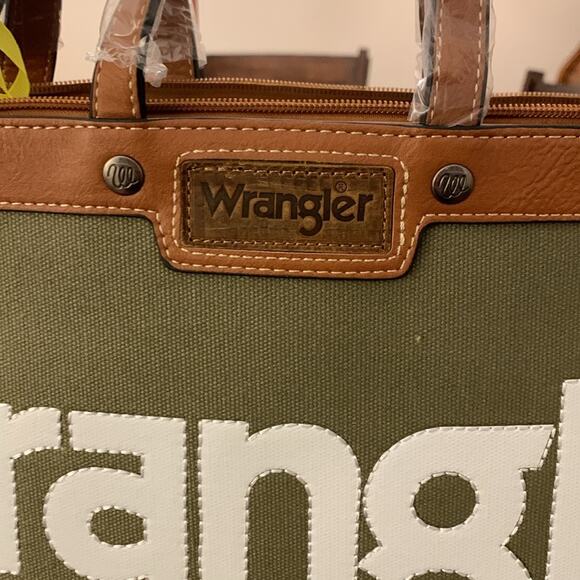 NWT Wrangler Leather Trim Canvas Tote Bag Shoulder Bag - Green - Picture 4 of 11